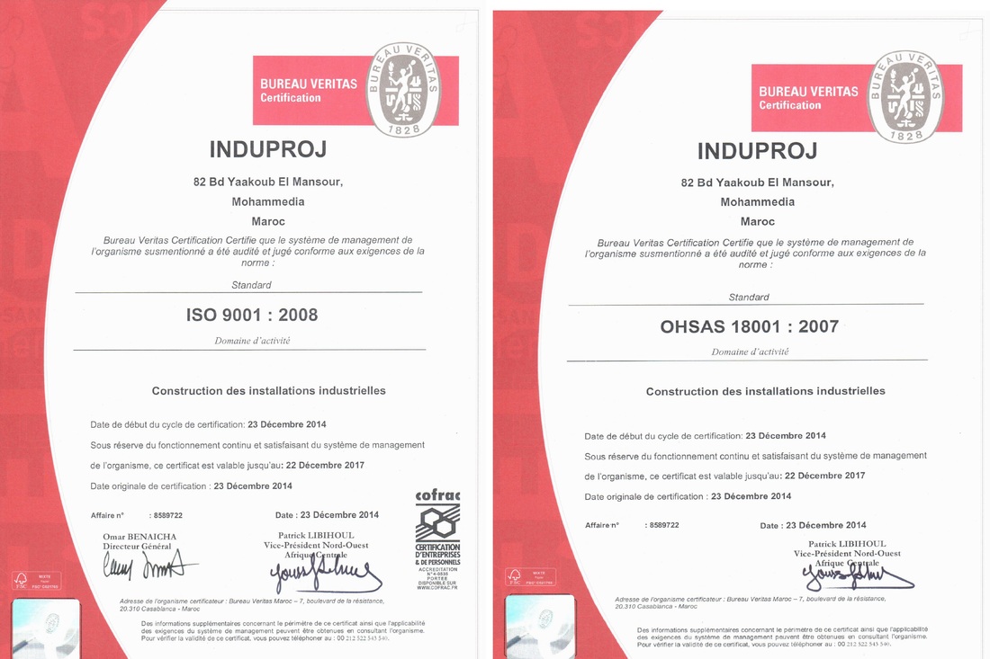 veiling attent Uitwisseling INDUPROJ obtient les certifications ISO 9001 et OHSAS 18001 - INDUPROJ